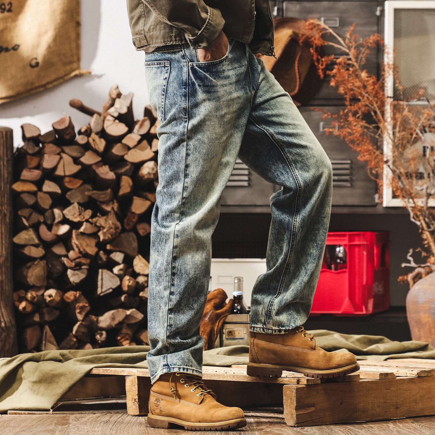 美式復古寬鬆牛仔褲男直筒春季新款淺藍色水洗春秋大碼休閒長褲子