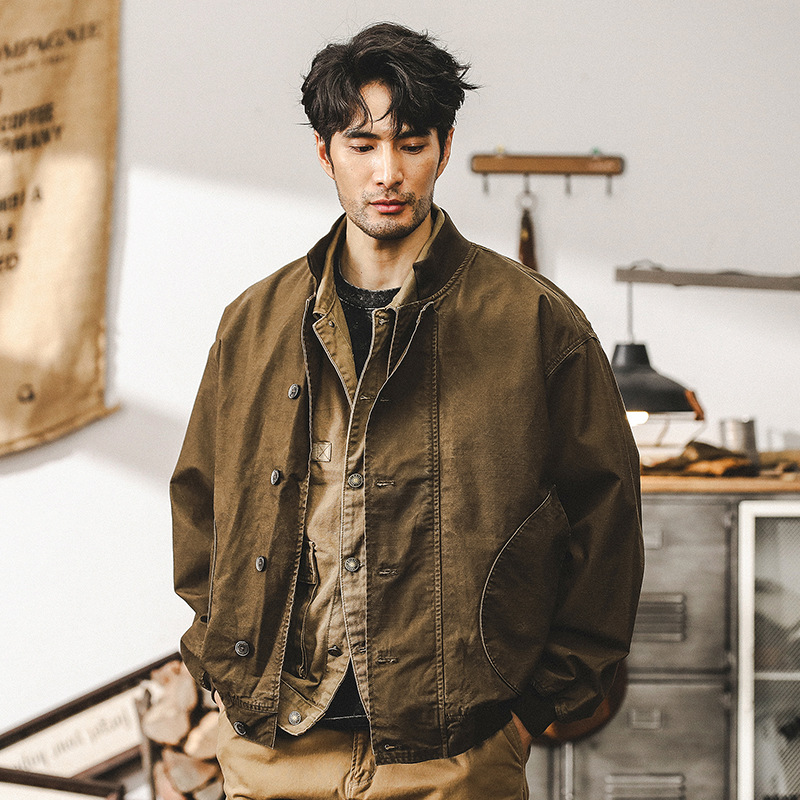 美式工裝外套男春秋阿美咔嘰復古水手甲板服寬鬆潮牌教練獵裝夾克