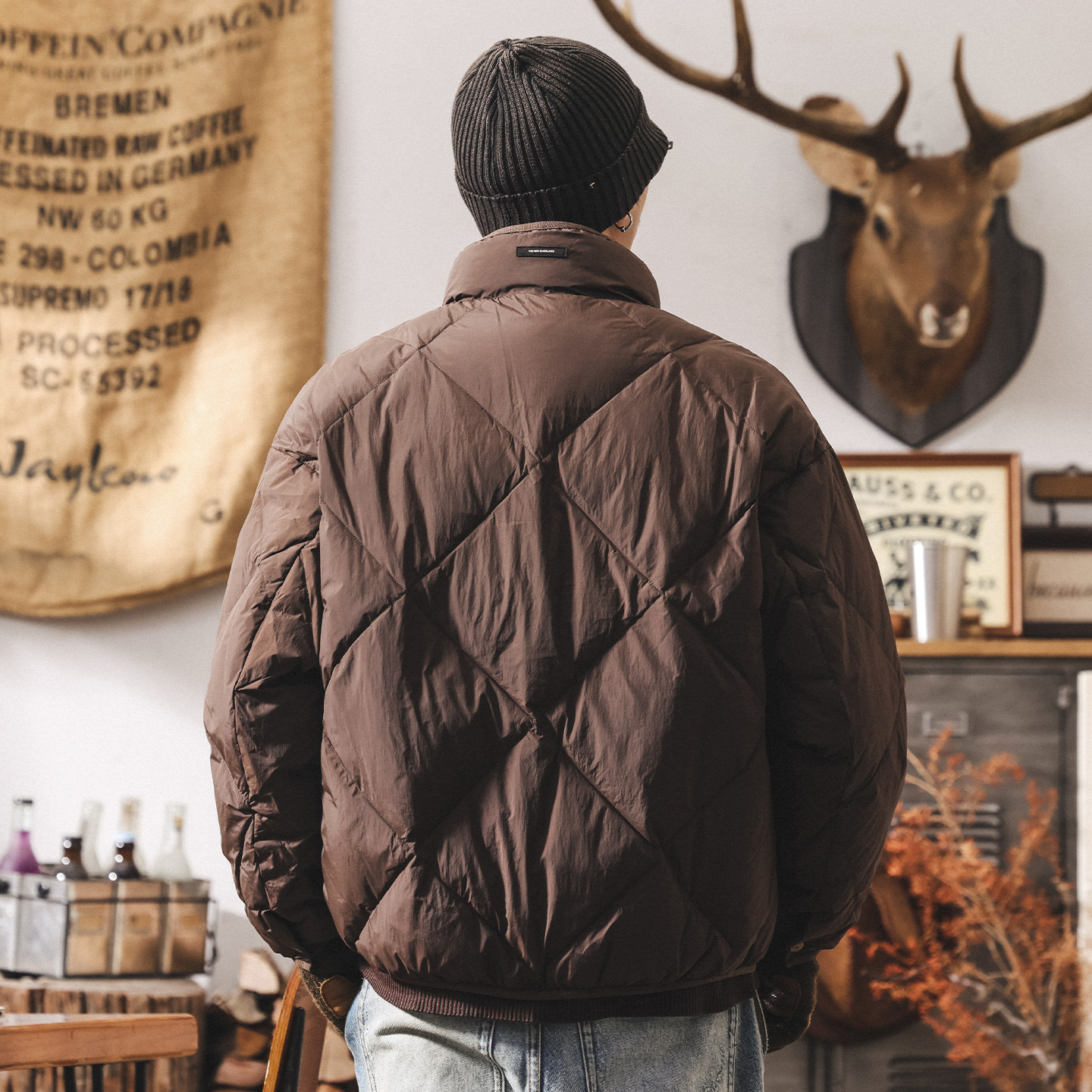 美式復古假兩件羽絨服男冬季90%純白鴨絨男士麵包服禦寒保暖外套