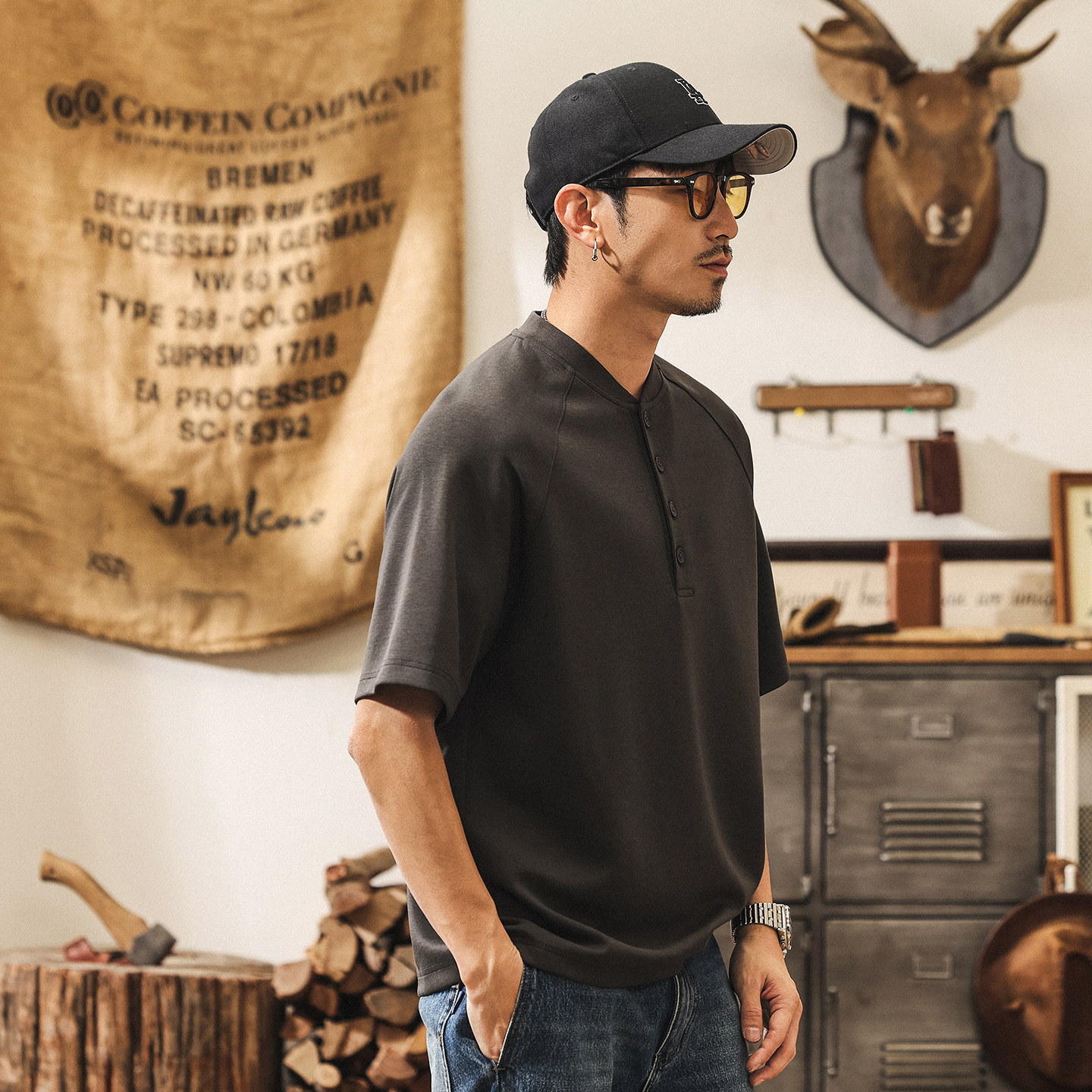 美式復古糯滑果凍棉男士Polo衫短袖夏季T恤新款寬鬆亨利衫上衣男