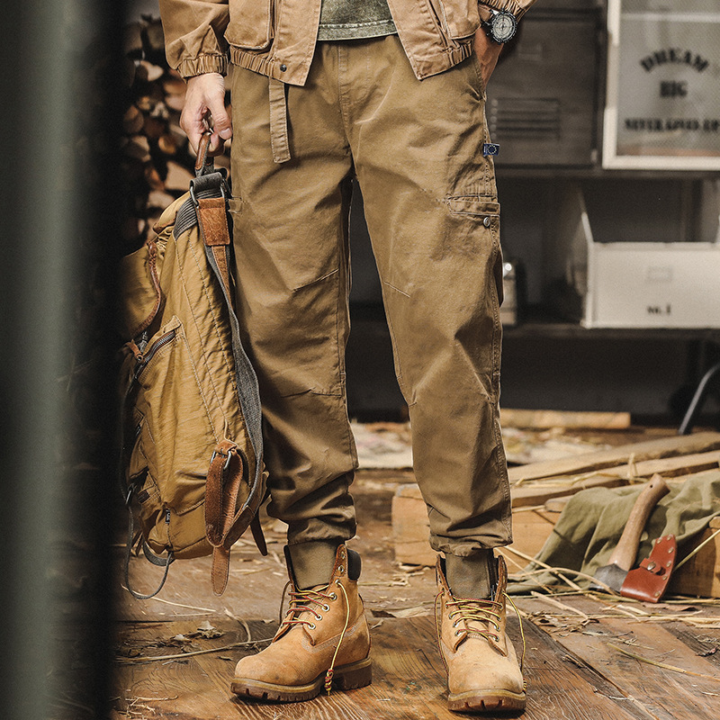 美式重磅復古工裝褲男寬鬆潮牌秋冬款拉鏈束腳硬漢戶外休閒褲子男