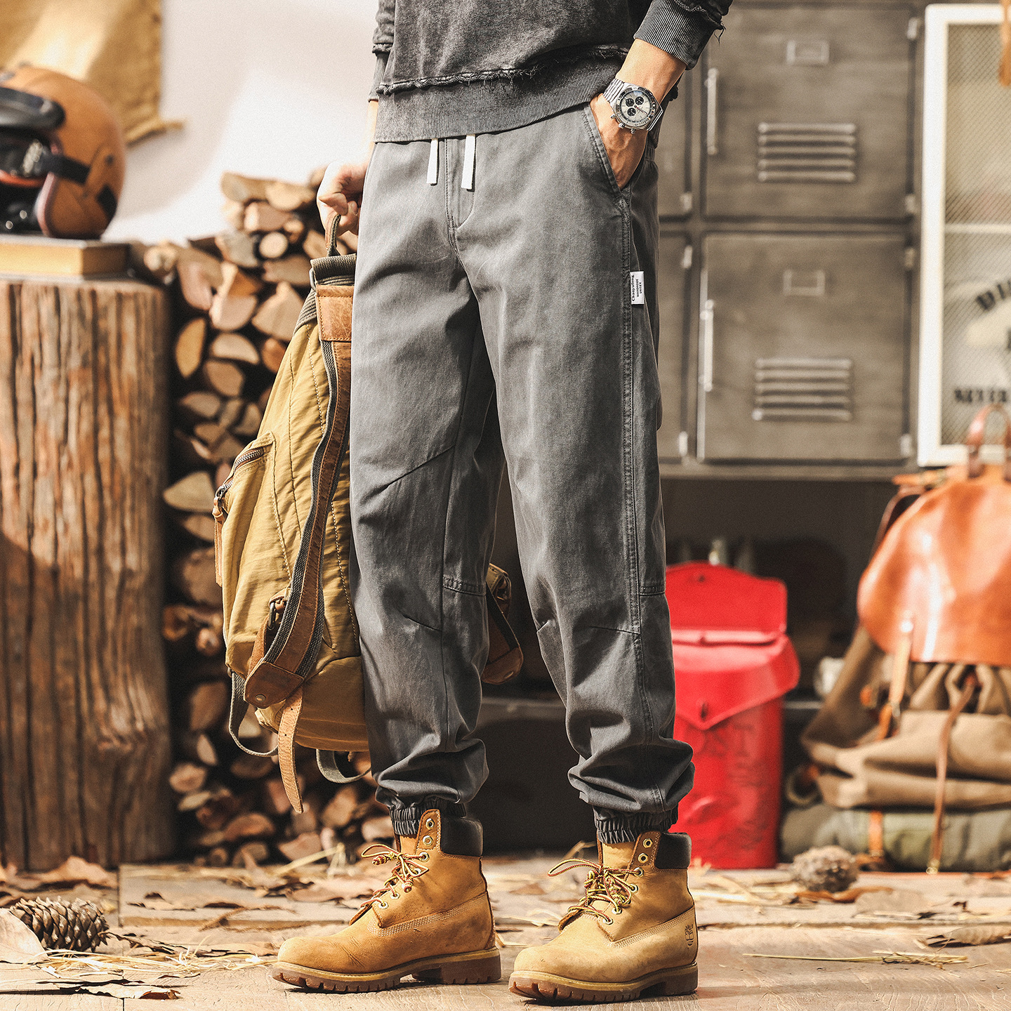 美式復古簡約水洗工裝褲子男秋季2025新款潮牌束腳男褲寬鬆休閒褲