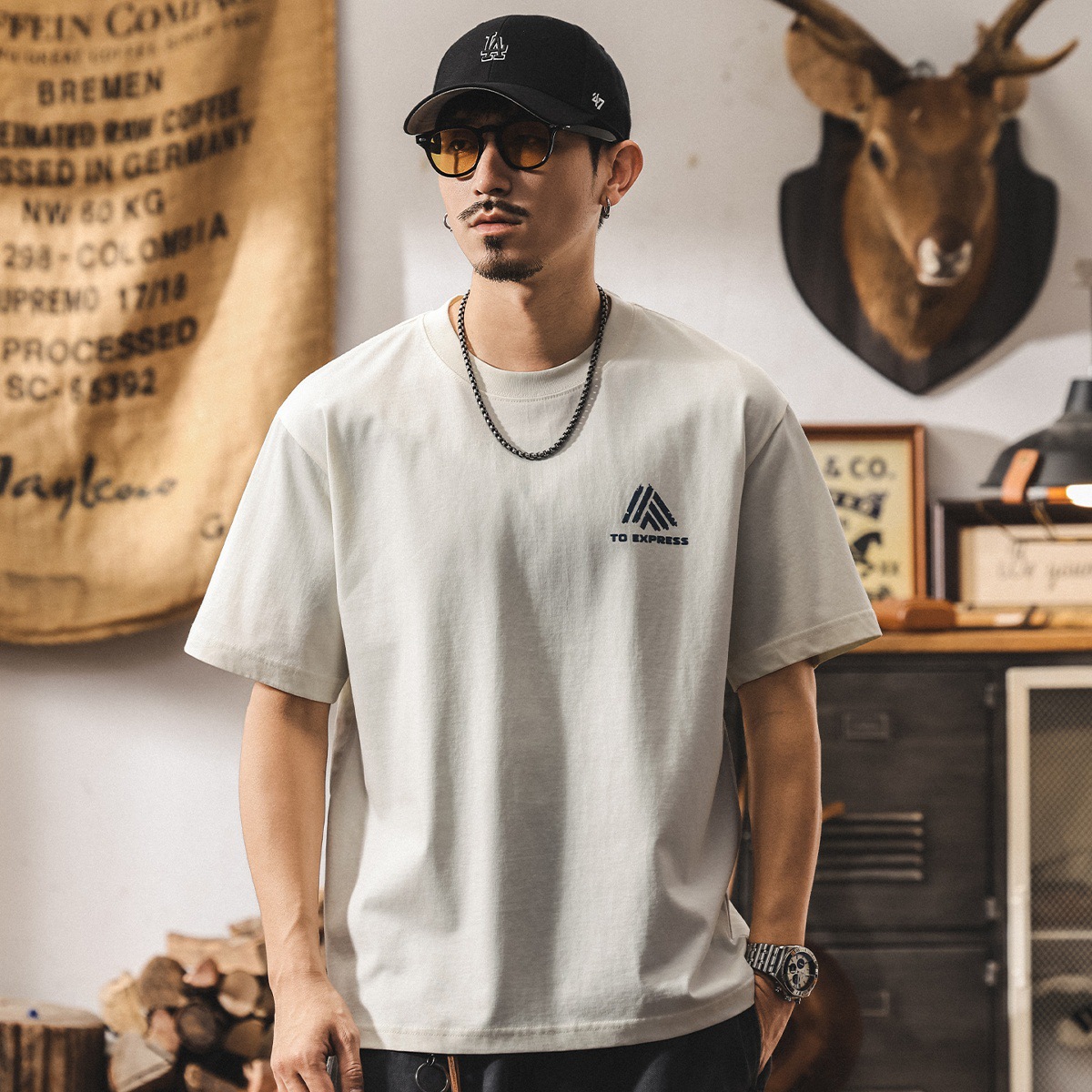 美式短袖t恤男夏季新款時尚潮流印花半袖體恤男寬鬆休閒上衣