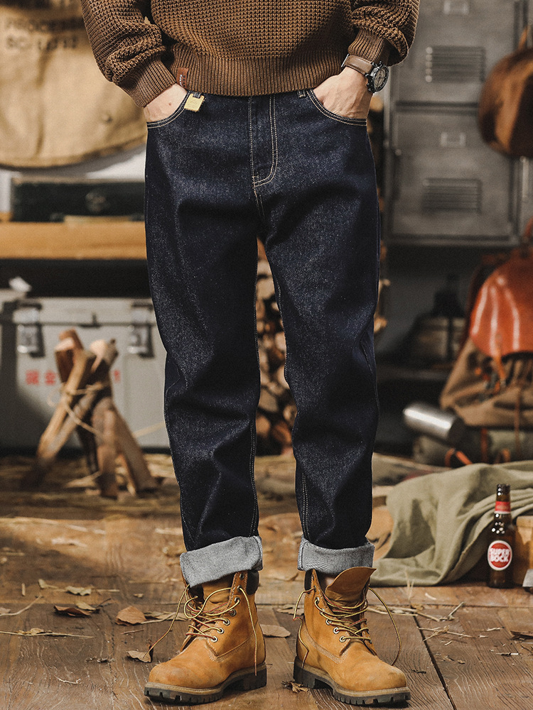 春季活性染不掉色牛仔褲男直筒2024新款美式經典原色水洗休閒褲男