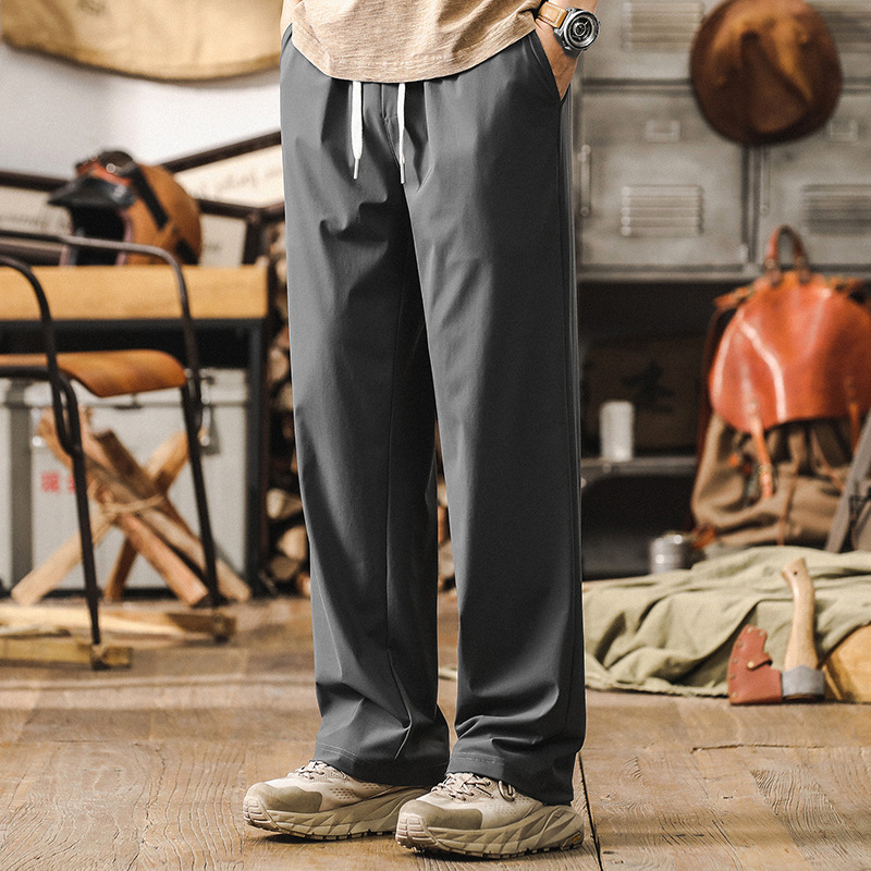 冰絲涼感男士休閒褲2024新款夏季薄款速乾褲潮流垂感寬鬆直筒男褲