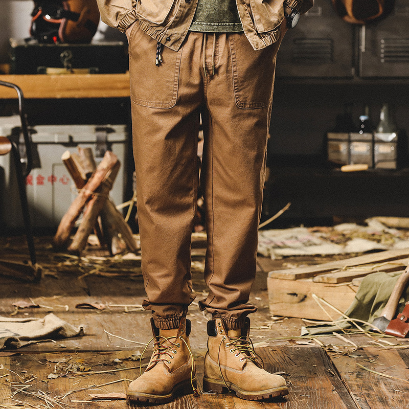 美式重磅工裝褲男春秋款束口褲子2024新款簡約百搭寬鬆直筒休閒褲