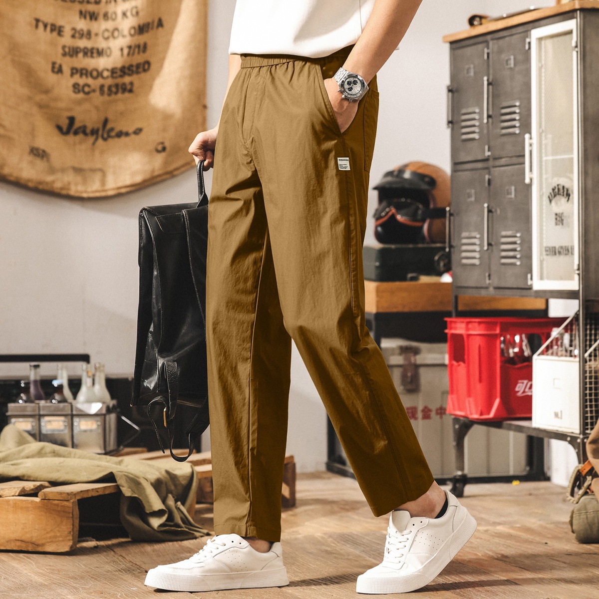 夏季薄款涼感冰絲褲子男2025新款潮牌簡約美式長褲寬鬆男士休閒褲