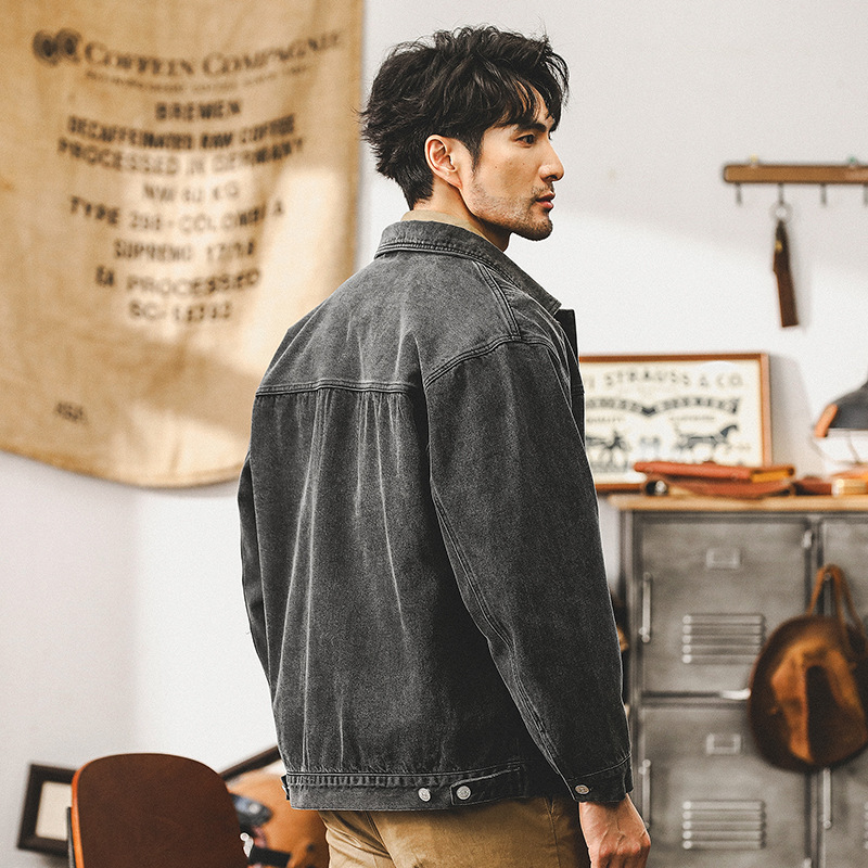 美式複古重磅牛仔外套男春秋款潮牌痞帥做舊水洗工裝秋季休閑夾克