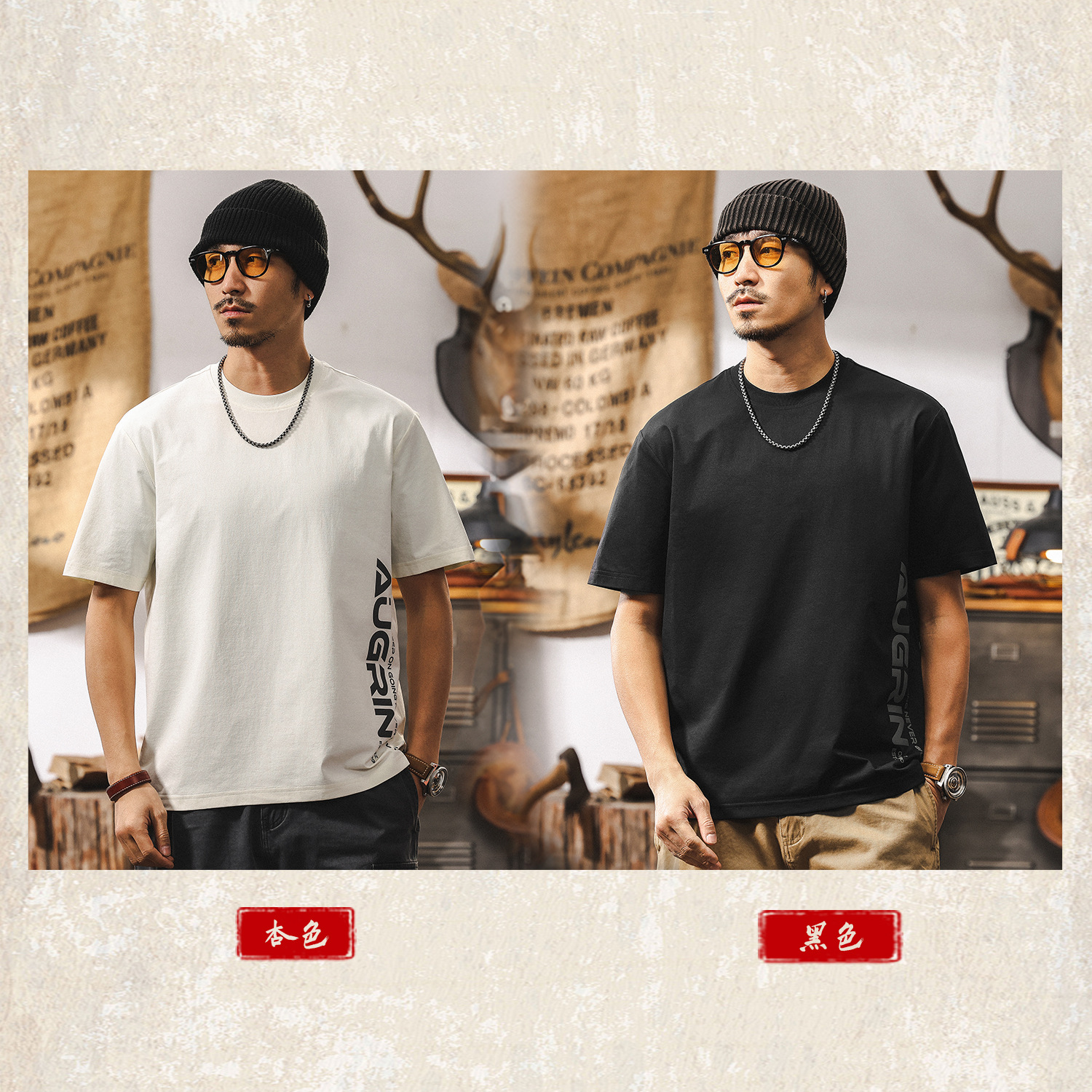 運動透氣速幹T恤男夏季短袖2025新款潮牌美式復古戶外寬鬆上衣男T