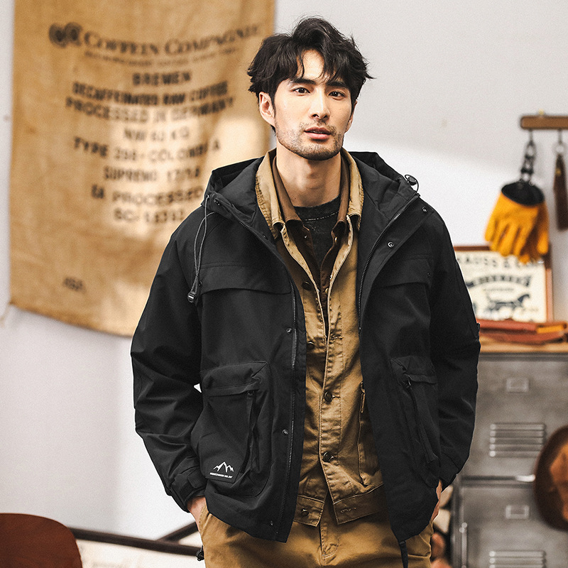 美式戶外三防衝鋒衣外套男春秋款寬鬆潮牌硬漢獵裝戰術工裝夾克男