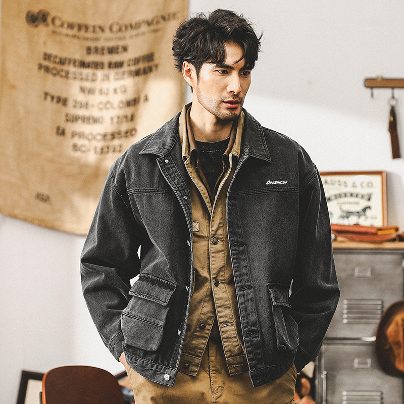 美式複古重磅牛仔外套男春秋款潮牌痞帥做舊水洗工裝秋季休閑夾克