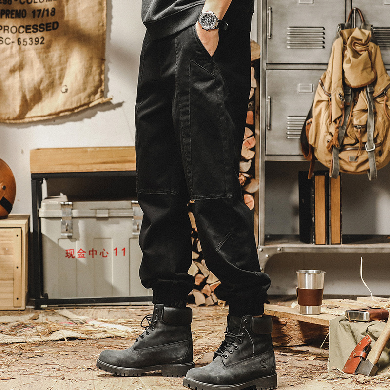 美式重磅復古工裝褲男2024春秋新款寬鬆直筒束口褲潮牌男士休閒褲