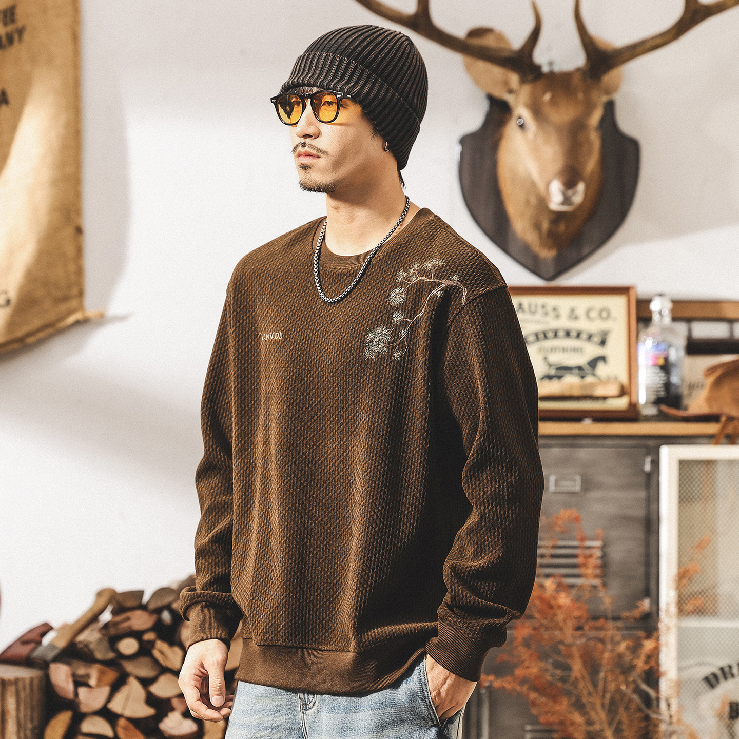 新中式繡花國潮400g重磅歐絨棉衛衣男春秋款潮牌復古寬鬆男士上衣