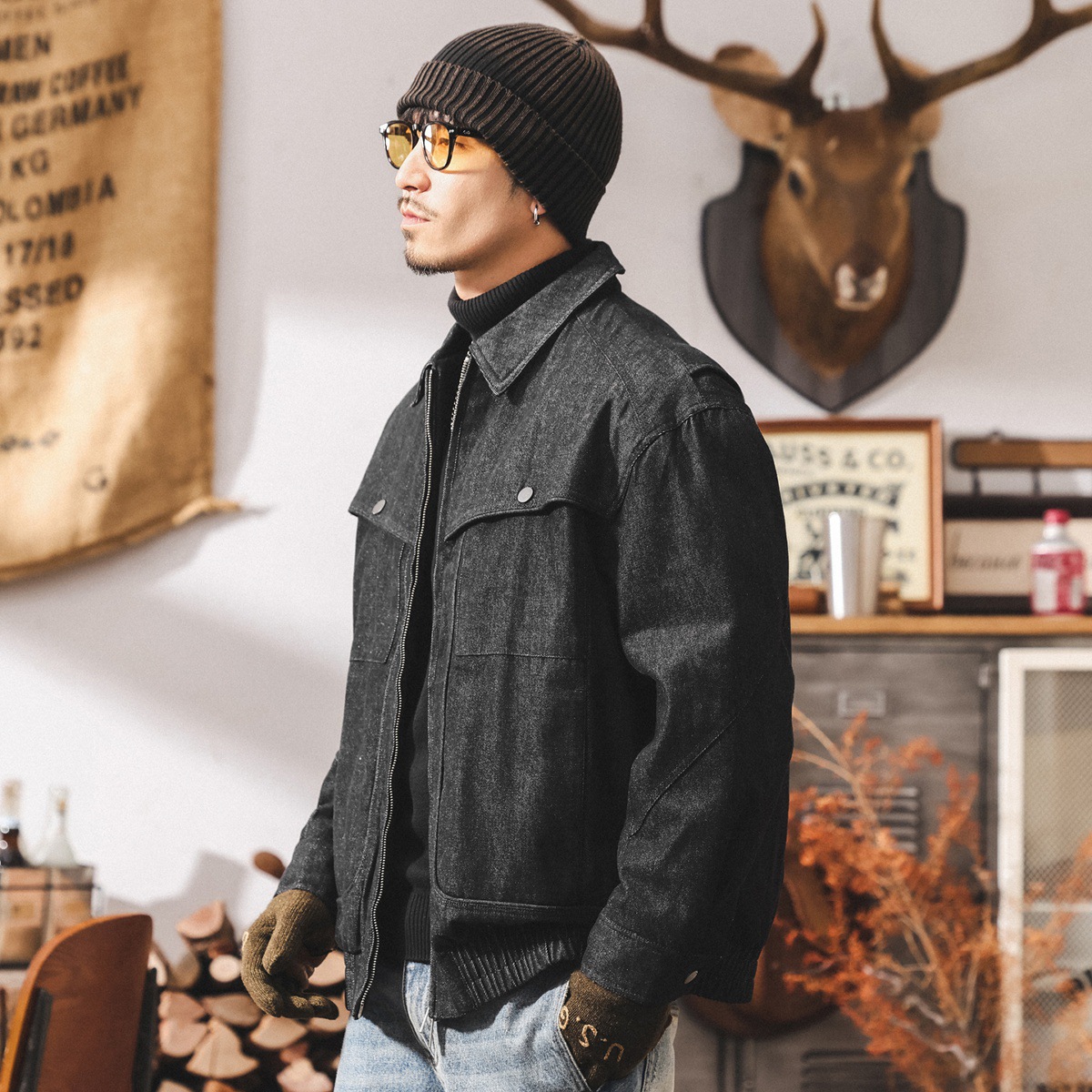 美式復古90白鴨絨牛仔羽絨服男冬季加厚保暖潮牌工裝夾克男士外套