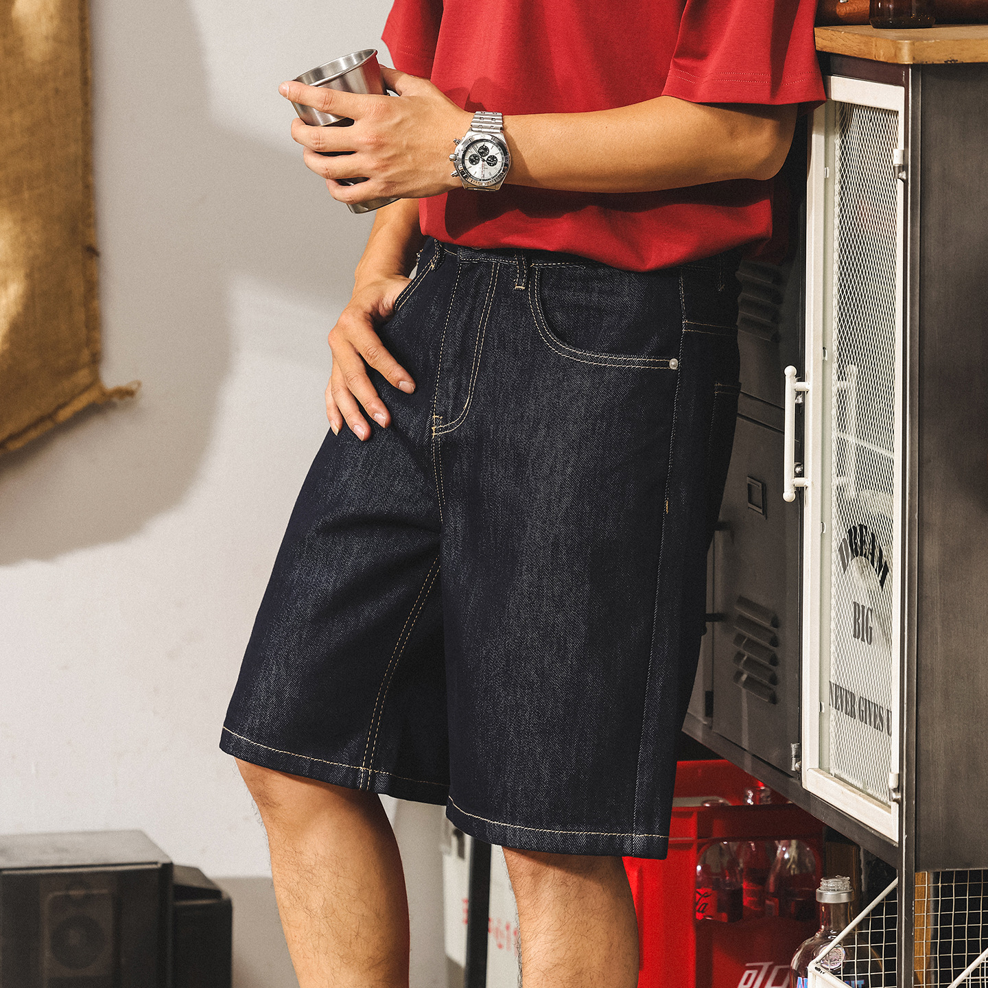 萊賽爾天絲涼感牛仔短褲男款夏季美式薄款直筒五分褲寬鬆休閒中褲