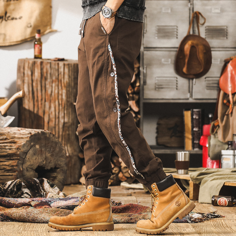 杰雷諾新疆精梳棉工裝褲子男秋冬季潮牌美式復古設計感寬鬆休閒褲