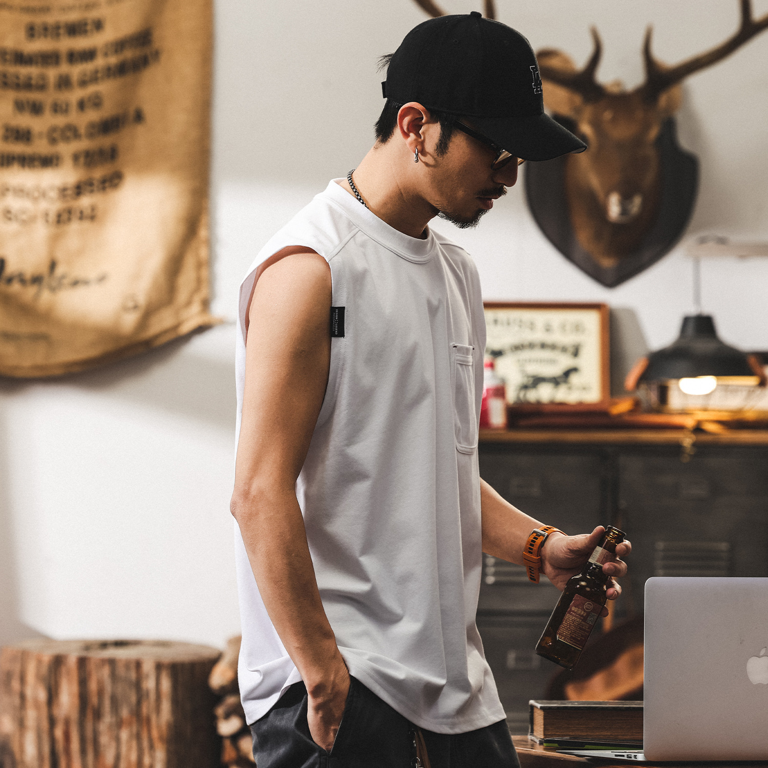 美式復古無袖T恤男夏季寬鬆透氣籃球坎肩上衣潮牌運動健身背心男