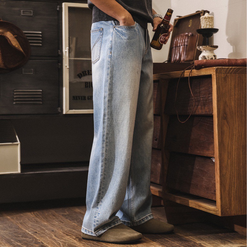 美式復古闊腿牛仔褲男春季2026新款潮牌水洗休閒褲寬鬆直筒長褲男