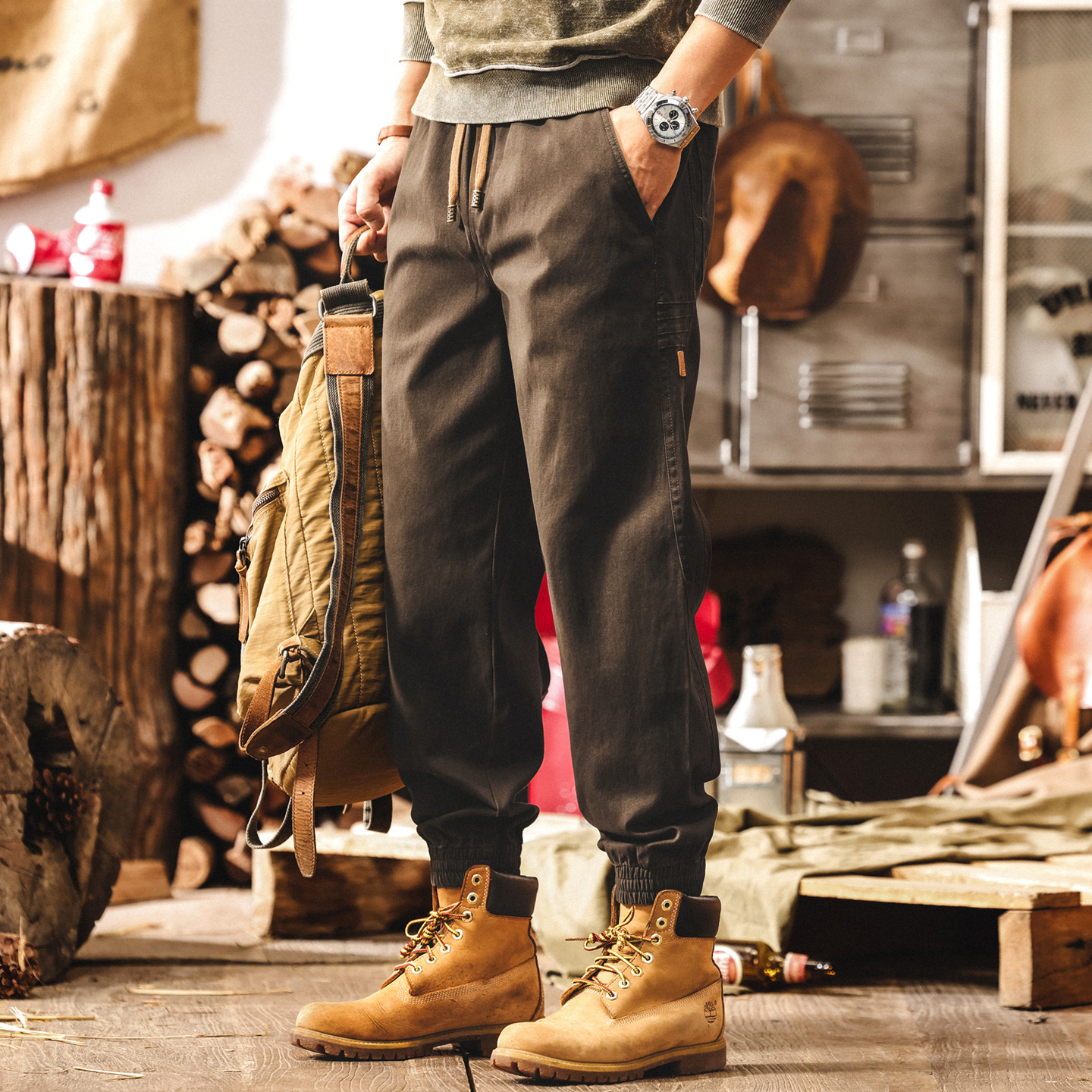 美式復古簡約潮牌工裝褲子男秋季新款男士休閒褲寬鬆大碼束腳褲潮