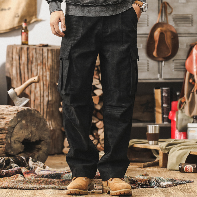 美式復古燈芯絨慵懶鬆弛感工裝褲子男秋季新款潮牌寬鬆男士休閒褲