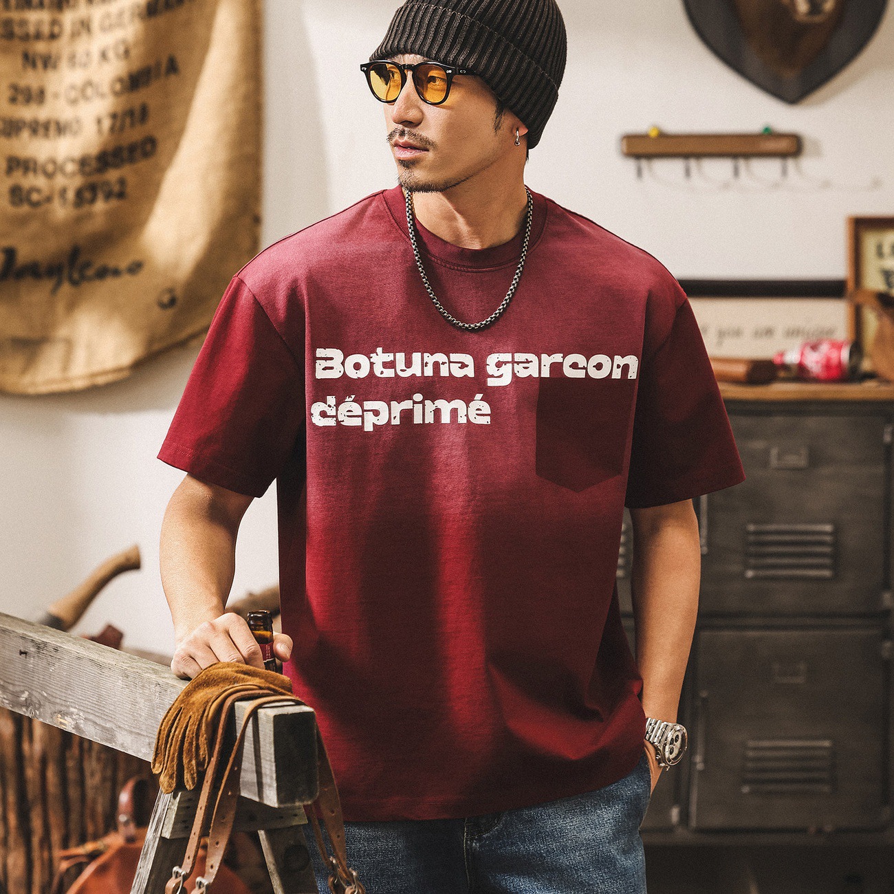 美式復古300g重磅T恤男夏季短袖男士潮流漸變水洗寬鬆上衣男