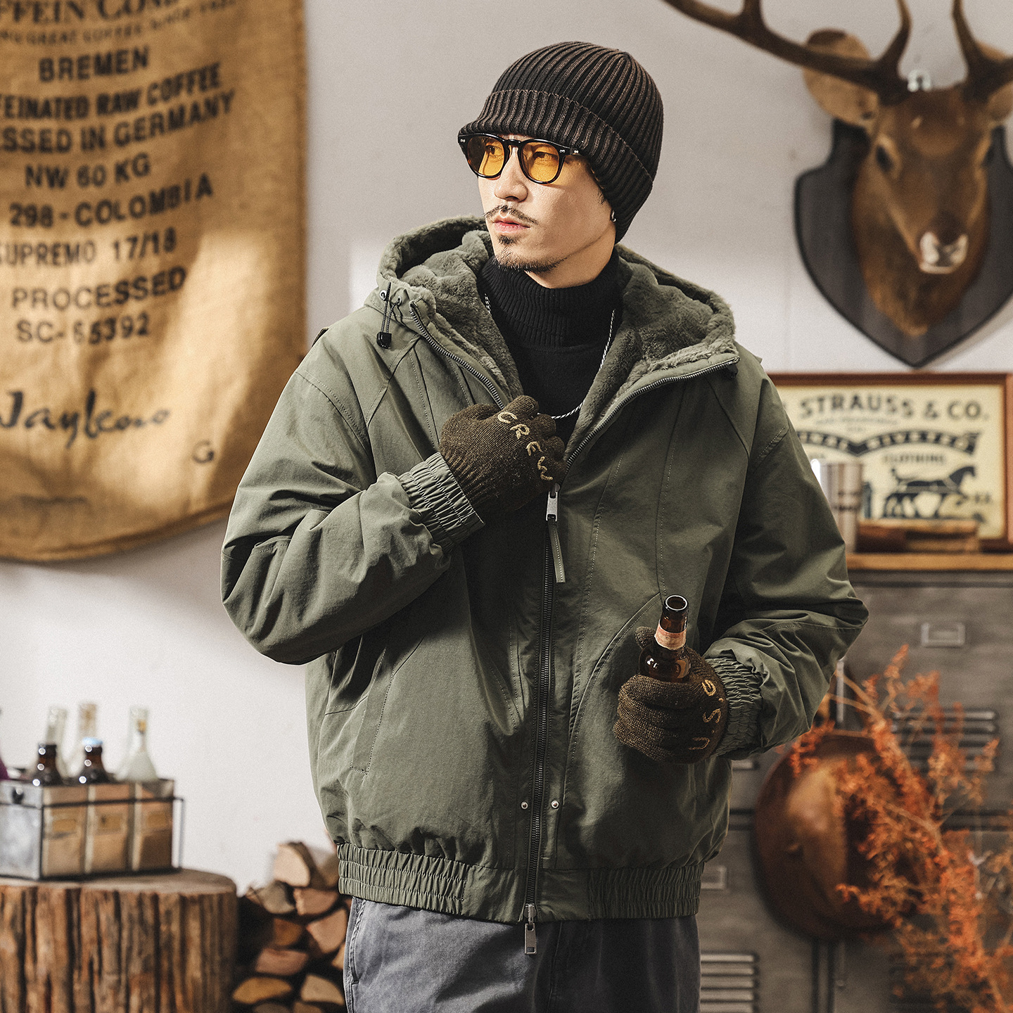 雙面穿仿貂絨座山雕外套男冬季男士棉服加厚棉襖冬裝美式復古棉衣