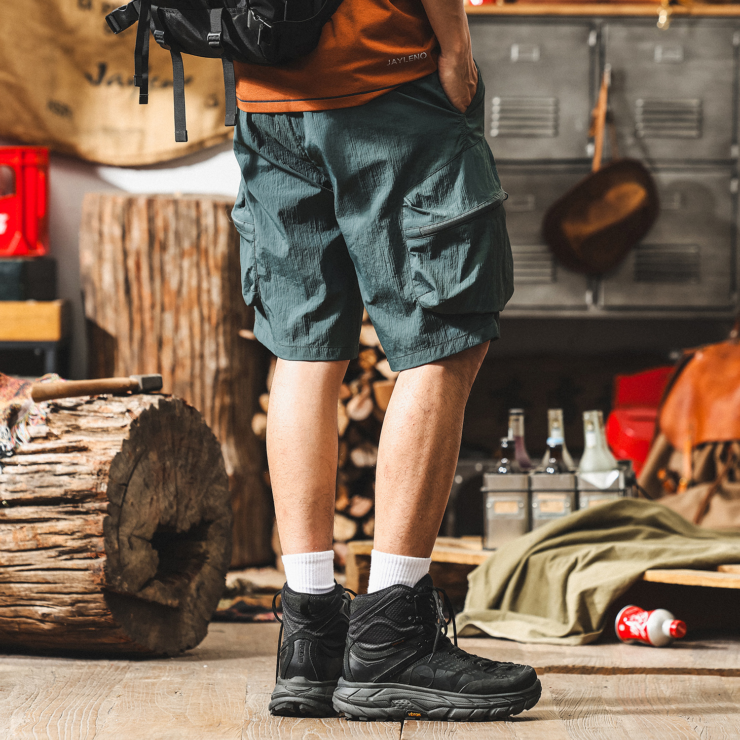 美式復古冰絲涼感薄款工裝短褲男夏季戶外機能休閒寬鬆直筒五分褲