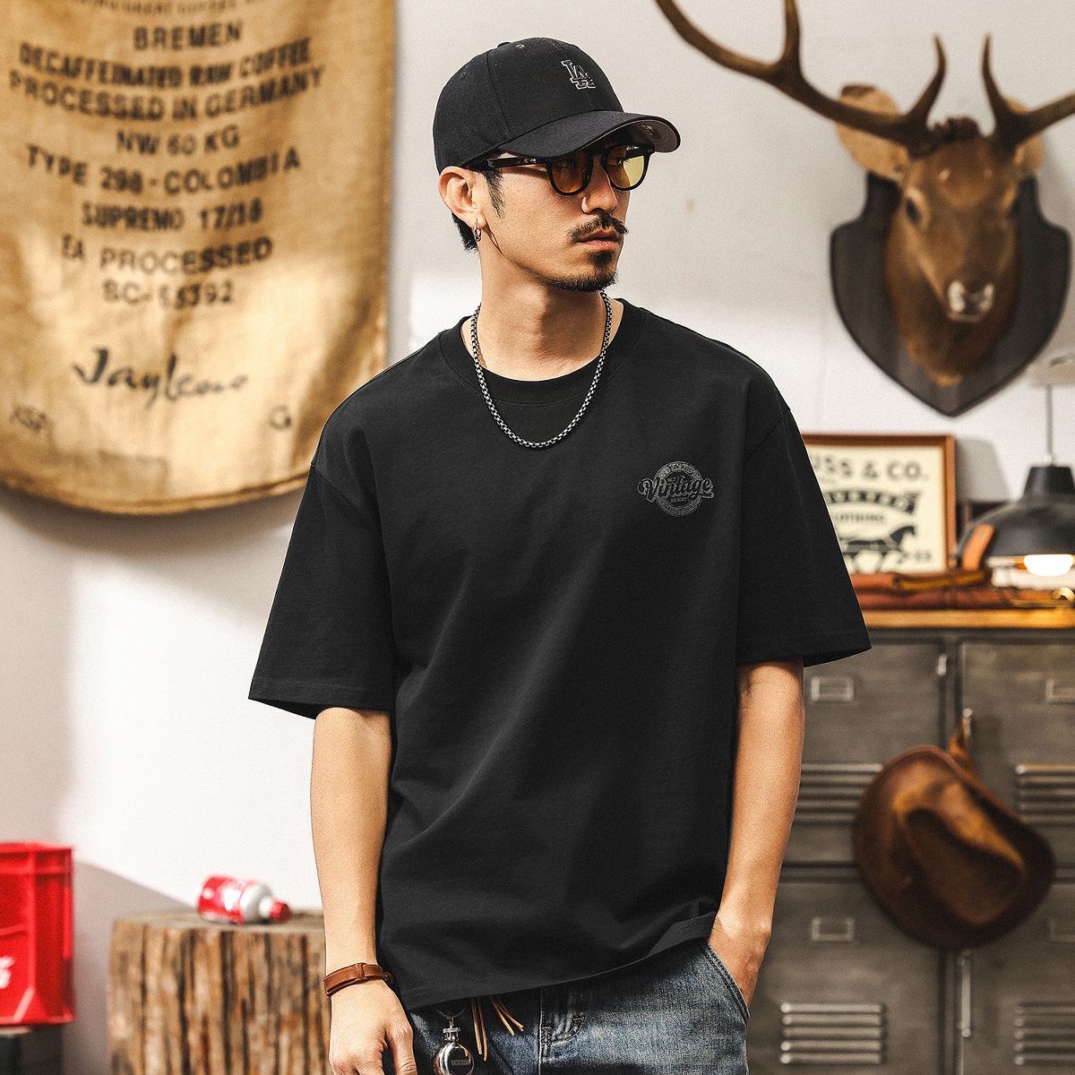 美式復古260g重磅T恤男夏季短袖男士上衣潮流寬鬆休閒半截袖衣服