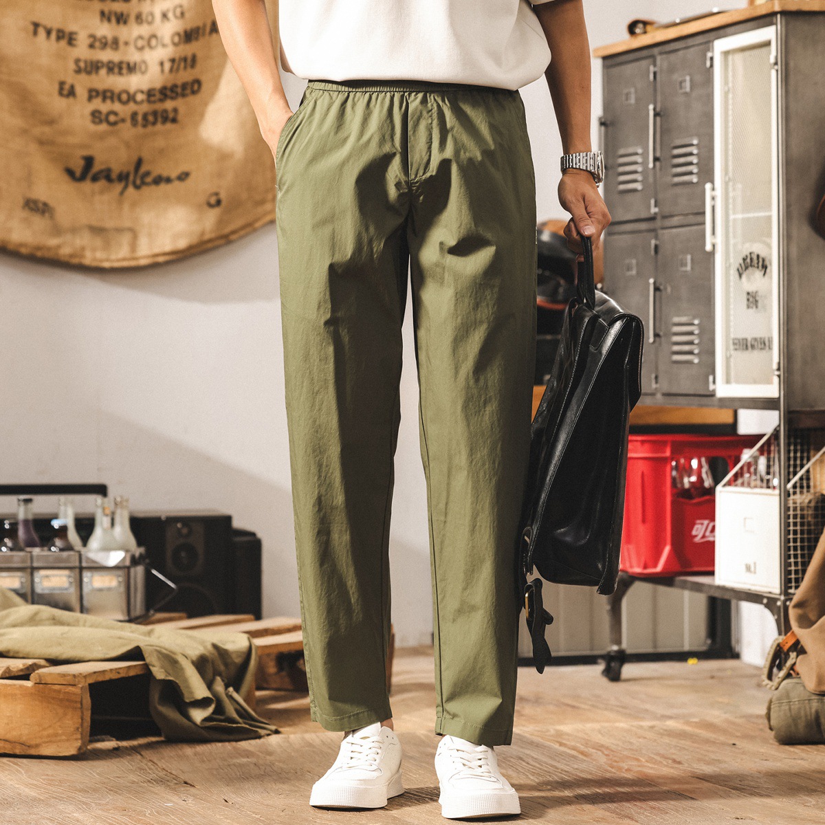 夏季薄款涼感冰絲褲子男2025新款潮牌簡約美式長褲寬鬆男士休閒褲