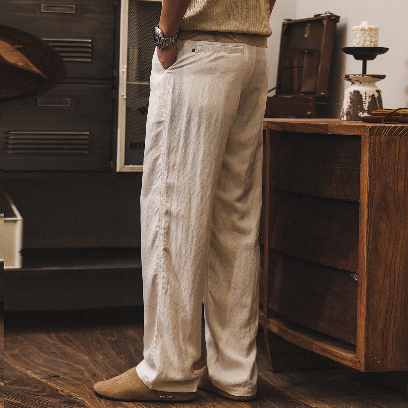 萊賽爾復古亞麻莫瑞老錢風褲子男夏季潮牌超薄款鬆弛感休閒直筒褲