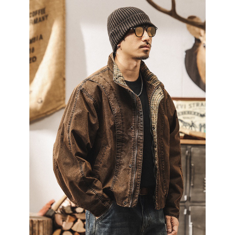 美拉德復古工裝外套男春秋帥氣潮流重工水洗硬漢美式休閒短款夾克