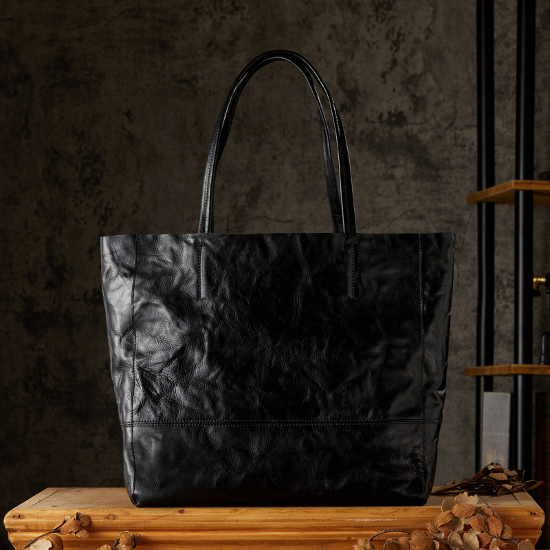 手工頭層牛皮托特包女簡約大容量通勤手提包純牛皮休閒百搭手拎包