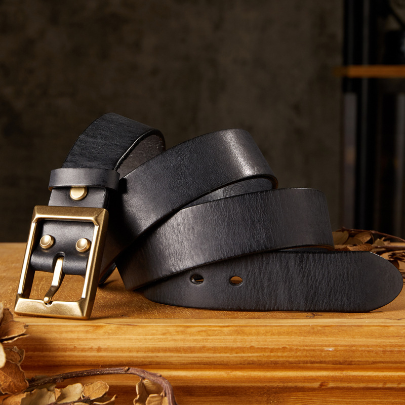 手工頭層牛皮實心黃銅扣皮帶個性男士針扣復古休閒工裝牛仔褲腰帶