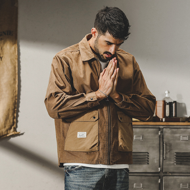 杰雷諾加厚條紋燈芯絨襯衫外套男秋冬款美式復古重磅寬鬆工裝夾克