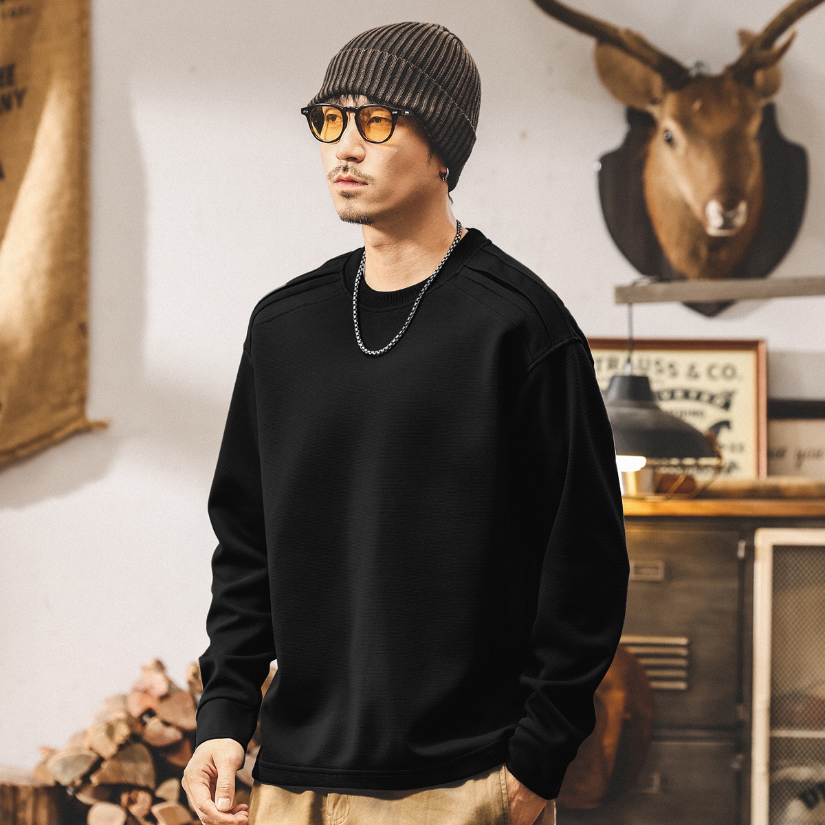 美式復古300g重磅t恤男秋季新款寬鬆大碼男裝潮流長袖男士上衣潮T