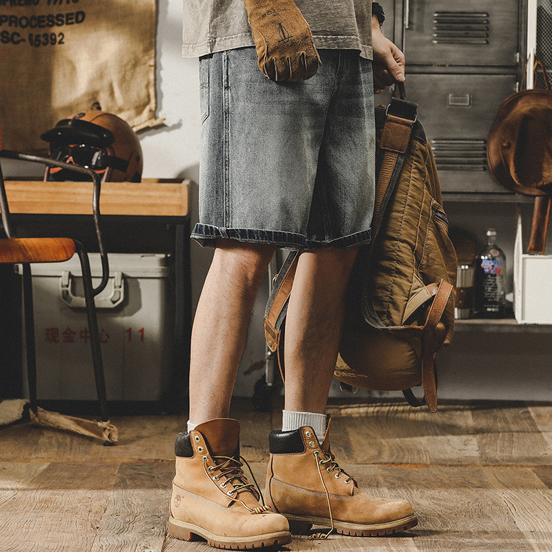 美式經典復古牛仔短褲男寬鬆大碼2024新款潮牌休閒褲男夏季五分褲