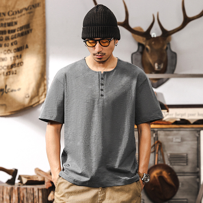 美式復古竹節肌理感短袖T恤男夏季2025新款潮流硬漢男士POLO衫