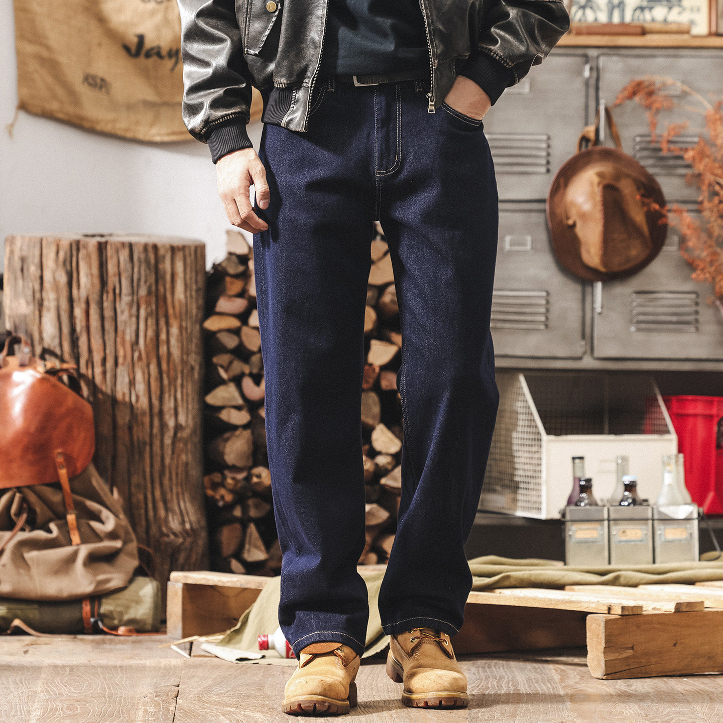 美式復古經典原色牛仔褲男春季新款寬鬆直筒大碼褲子春秋休閒長褲