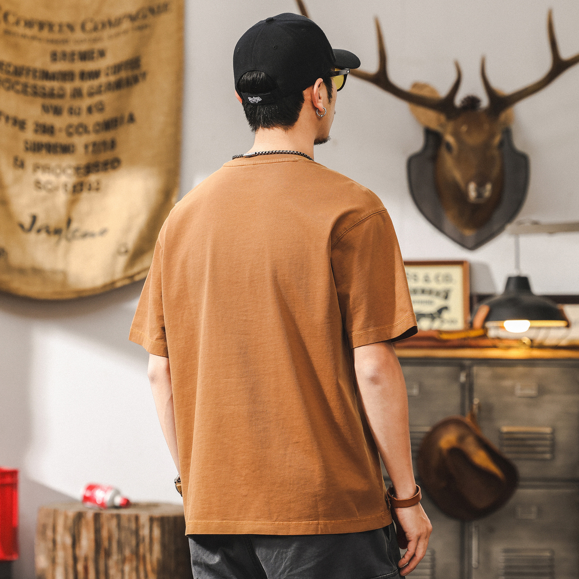 美式復古短袖T恤男士2025新款ins潮牌重磅夏季水洗寬鬆上衣男