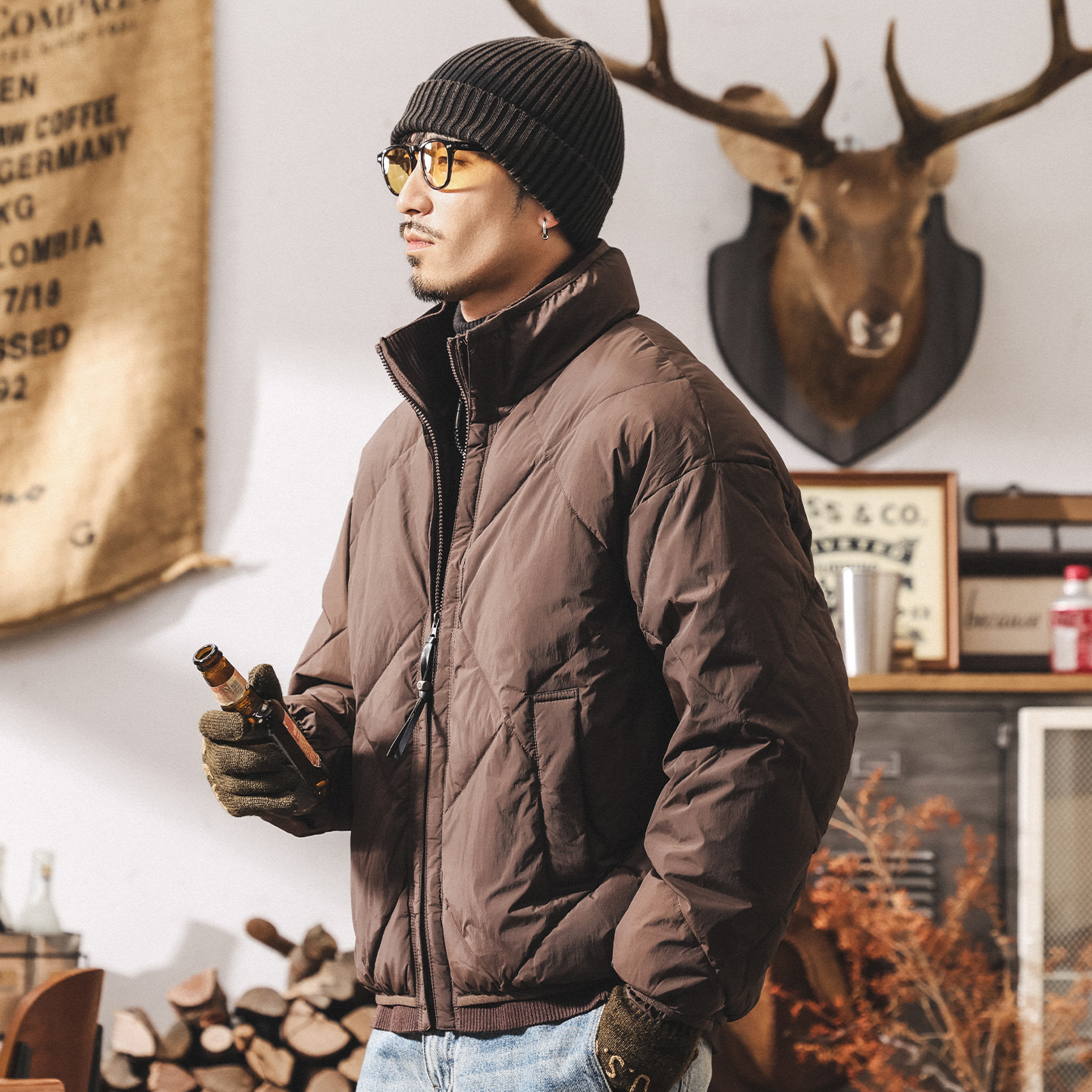 美式復古假兩件羽絨服男冬季90%純白鴨絨男士麵包服禦寒保暖外套