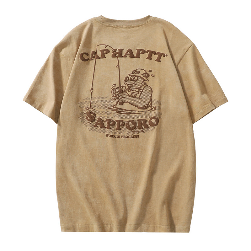 杰雷諾美式經典復古重磅T恤男短袖夏季潮牌寬鬆趣味印花半袖上衣T