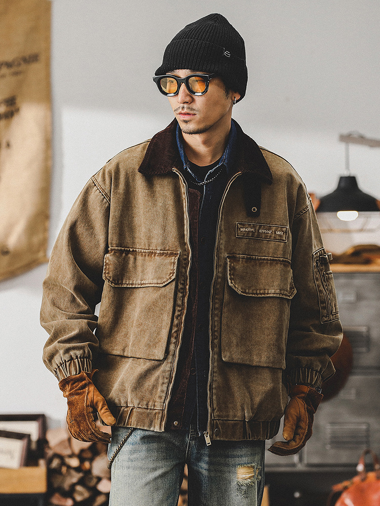 美式重磅復古夾克男春季2024新款寬鬆潮牌硬漢戶外工裝外套男春秋