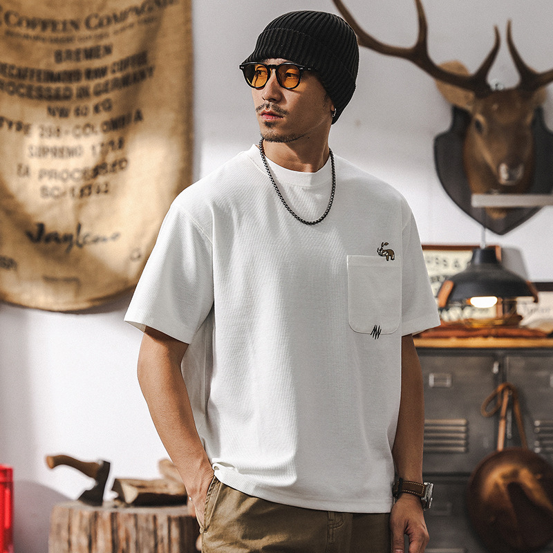 美式復古260g重磅短袖T恤男夏季2025新款華夫格肌理感休閒上衣男T