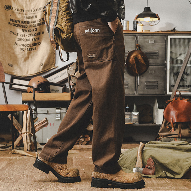 傑雷諾秋季美式複古工裝褲子男直筒2024新款寬松潮牌男士休閑長褲