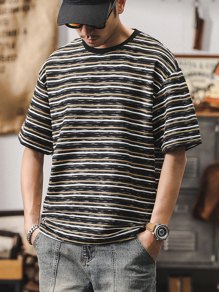 杰雷諾美式復古男士T恤短袖男款夏季雲彩棉寬鬆大碼男裝半袖衣服