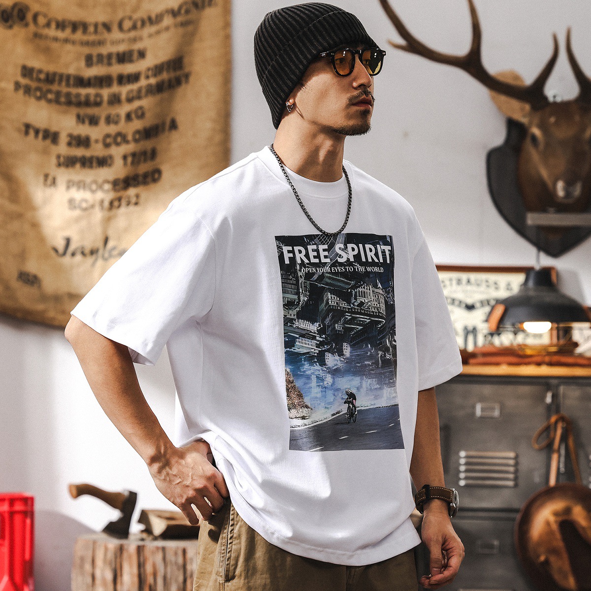 300g重磅T恤男短袖夏季2025新款潮流白墨直噴印花半袖上衣男