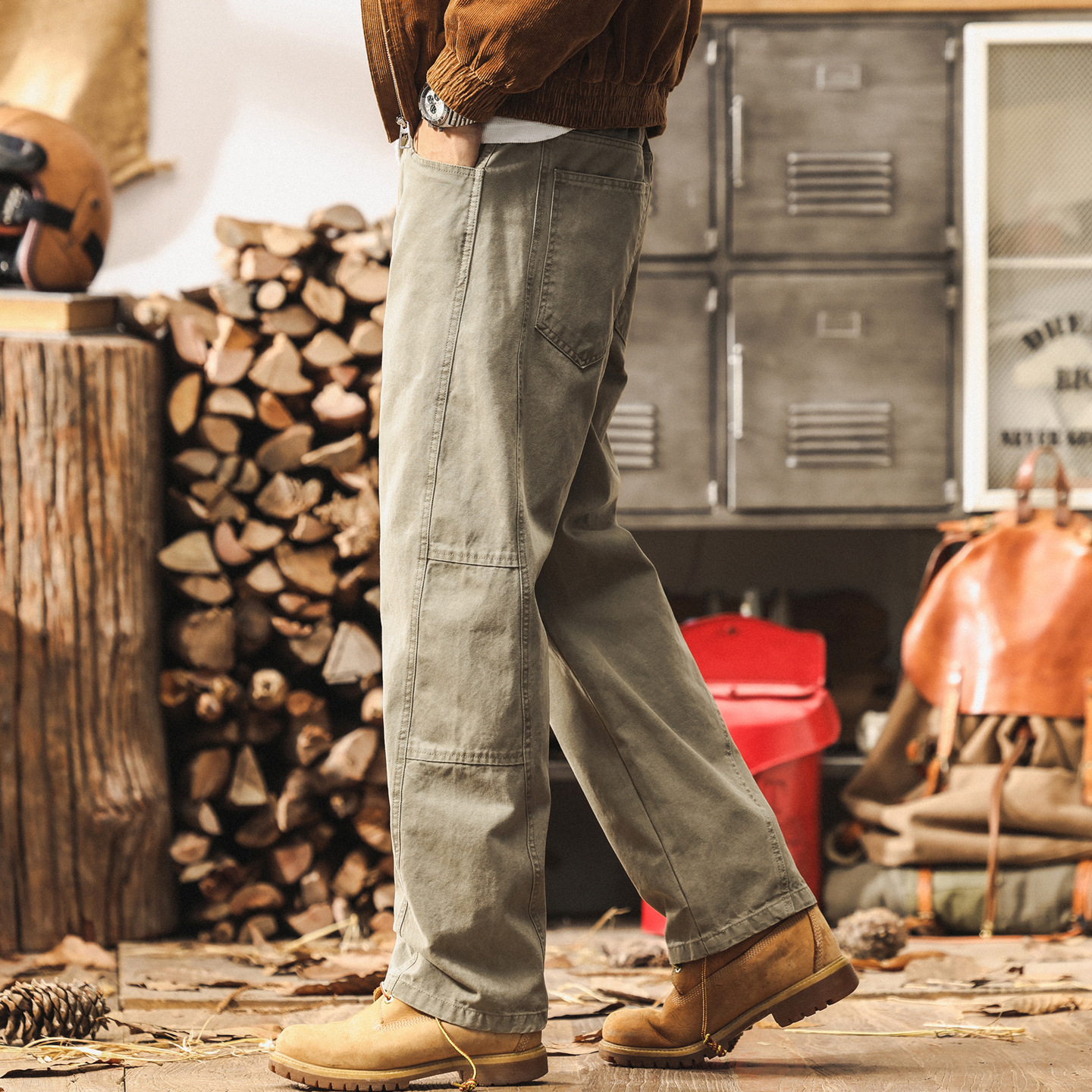 美式復古工裝褲子男秋季2025新款潮牌拼接結構設計寬鬆男士休閒褲