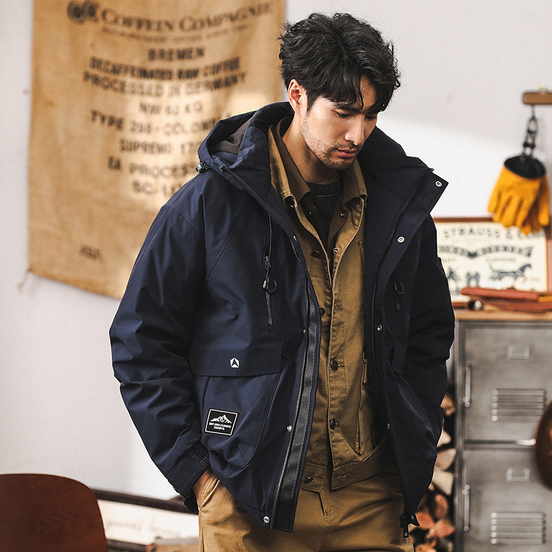 美式石墨烯保暖工裝羽絨服男冬季2024新款山系戶外通勤連帽外套男