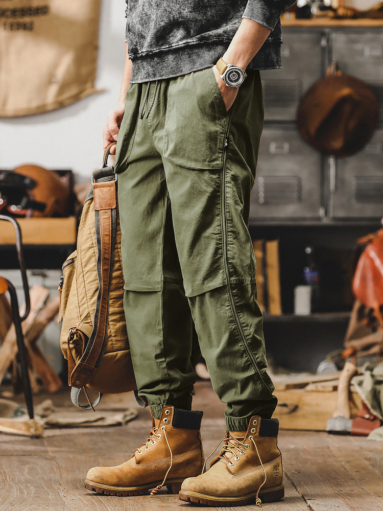 美式重磅復古工裝褲子男春季潮牌寬鬆直筒休閒褲男束腳獵裝戰術褲