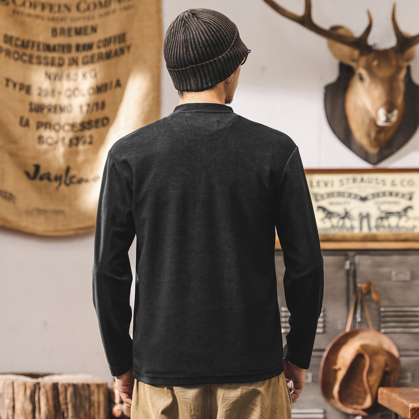 美式復古半拉鍊男士polo衫長袖男秋季320g重磅T恤男寬鬆休閒上衣